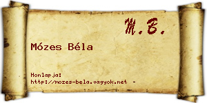 Mózes Béla névjegykártya